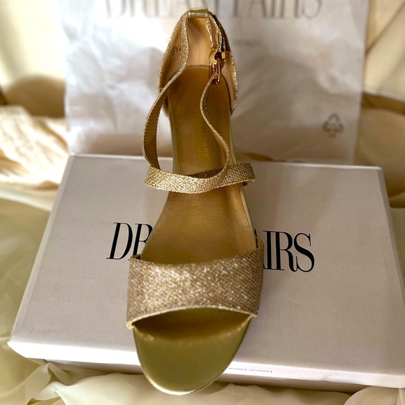 🌙 Dream Pairs Gold Glitter Ankle Strap Low Block Heel Sandals 👡 - Picture 1 of 4